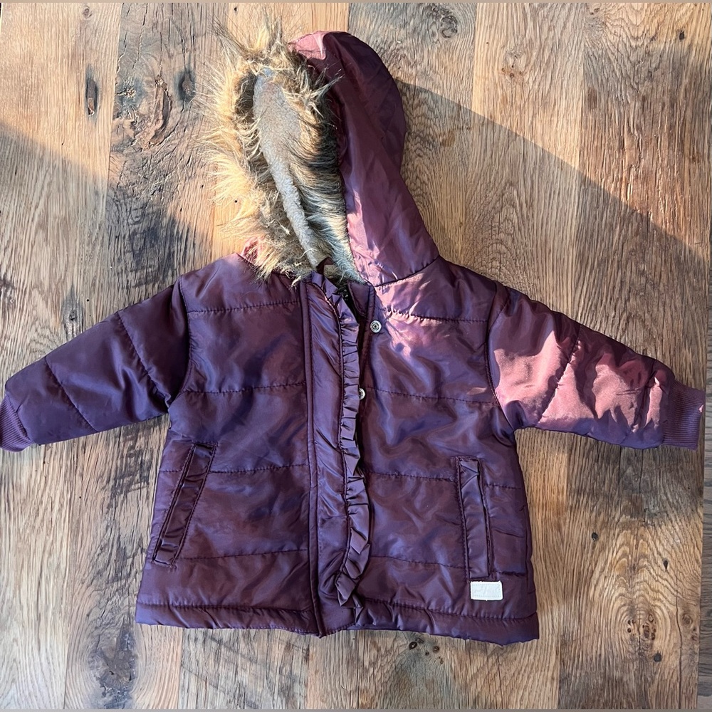 7 FOR ALL MANKIND BABIES’ FAUX FUR COAT IN PLUM NWOT